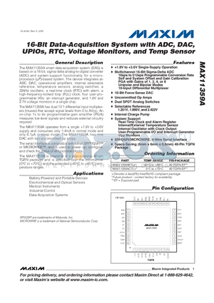 MAX11359AETL+ datasheet - 16-Bit Data-Acquisition System with ADC, DAC, UPIOs, RTC, Voltage Monitors, and Temp Sensor