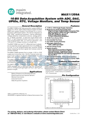 MAX11359A_12 datasheet - 16-Bit Data-Acquisition System with ADC, DAC, UPIOs, RTC, Voltage Monitors, and Temp Sensor