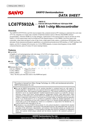 LC87F5932A datasheet - CMOS IC Internal 32K-byte FROM and 1024-byte RAM 8-bit 1-chip Microcontroller