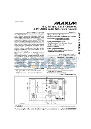 MAX114CNG datasheet - 5V, 1Msps, 4 & 8-Channel, 8-Bit ADCs with 1lA Power-Down