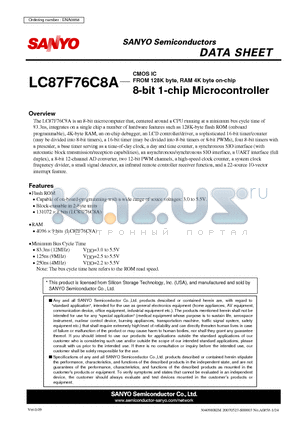 LC87F76C8A datasheet - FROM 128K byte, RAM 4K byte on-chip 8-bit 1-chip Microcontroller