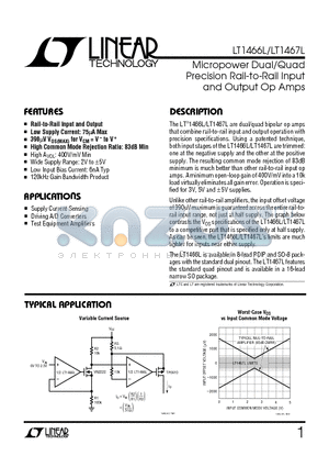 LT1466 datasheet - Micropower Dual/Quad Precision Rail-to-Rail Input and Output Op Amps