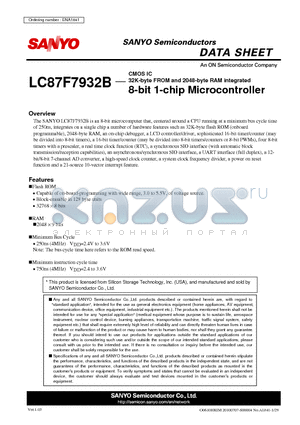 LC87F7932B datasheet - 32K-byte FROM and 2048-byte RAM integrated 8-bit 1-chip Microcontroller