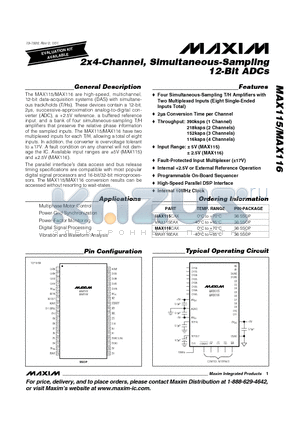 MAX115 datasheet - 2x4-Channel, Simultaneous-Sampling 12-Bit ADCs