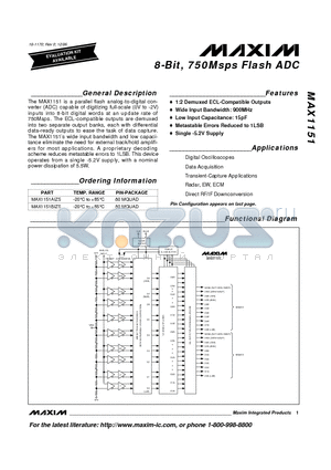 MAX1151AIZS datasheet - 8-Bit, 750Msps Flash ADC