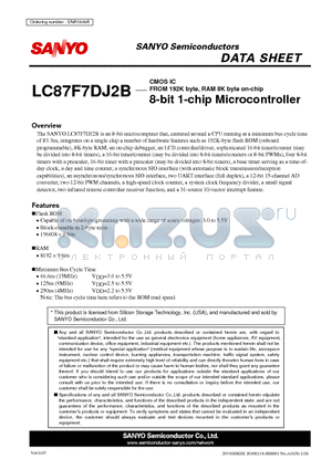 LC87F7DJ2B datasheet - FROM 192K byte, RAM 8K byte on-chip 8-bit 1-chip Microcontroller
