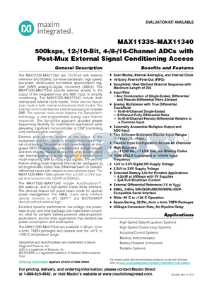 MAX11337 datasheet - 500ksps, 12-/10-Bit, 4-/8-/16-Channel ADCs