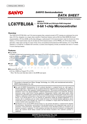 LC87FBL08A datasheet - 8K-byte FROM and 256-byte RAM integrated 8-bit 1-chip Microcontroller