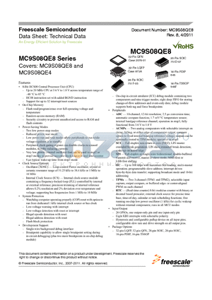 MC9S08QE8_11 datasheet - Up to 20 MHz CPU at 3.6 V to 1.8 V across temperature range of 40 `C to 85 `C
