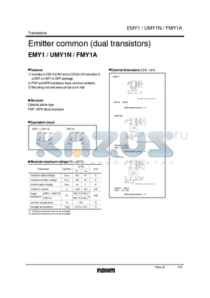 FMY1A datasheet - Emitter common (dual transistors)