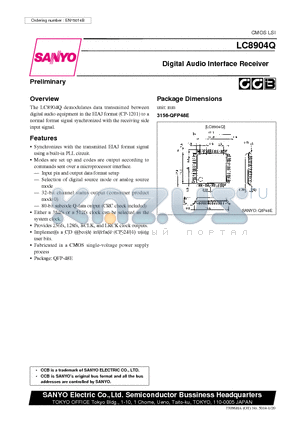 LC8904Q datasheet - Digital Audio Interface Receiver