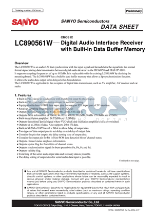 LC890561W datasheet - CMOS IC Digital Audio Interface Receiver with Built-in Data Buffer Memory
