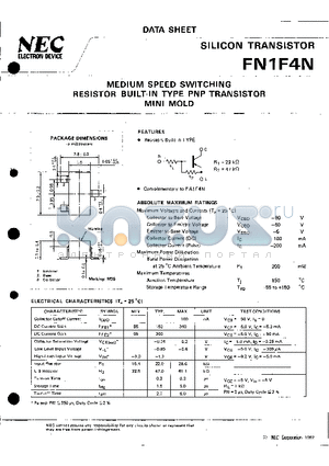 FN1F4N-T1B datasheet - MEDIUM SPEED SWITCHING RESISTOR BUILT-IN TYPE PNP TRANSISTOR MINI MOLD
