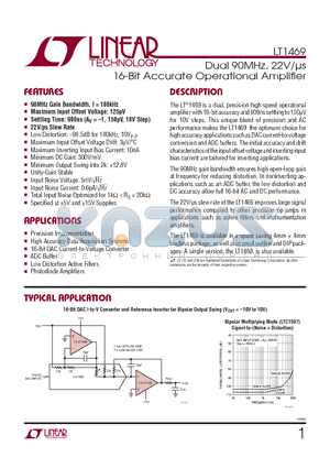 LT1469CDF-PBF datasheet - Dual 90MHz, 22V/ls 16-Bit Accurate Operational Amplifi er