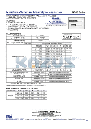 NRSZ123M6.3V8X11.5TBF datasheet - Miniature Aluminum Electrolytic Capacitors