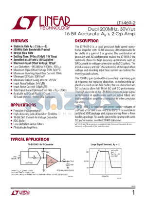 LT1469CS8-2-PBF datasheet - Dual 200MHz, 30V/ls 16-Bit Accurate AV  2 Op Amp