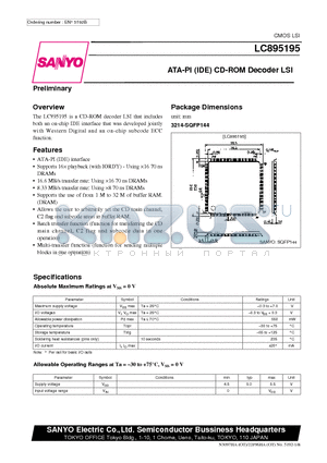 LC895195 datasheet - ATA-PI (IDE) CD-ROM Decoder LSI