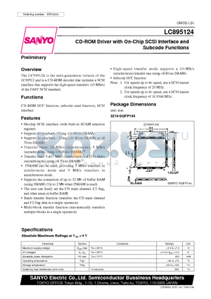 LC895124 datasheet - CD-ROM Driver with On-Chip SCSI Interface and Subcode Functions