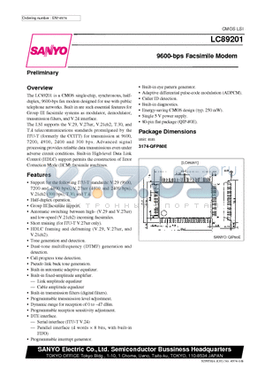 LC89201 datasheet - 9600-bps Facsimile Modem