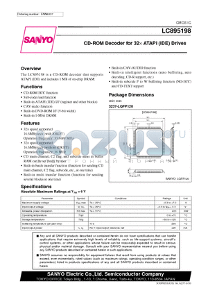 LC895198 datasheet - CD-ROM Decoder for 32 x ATAPI (IDE) Drives