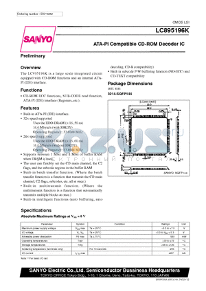 LC895196K datasheet - ATA-PI Compatible CD-ROM Decoder IC