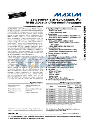 MAX11611 datasheet - Low-Power, 4-/8-/12-Channel, I2C, 10-Bit ADCs in Ultra-Small Packages