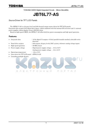 JBT6L77-AS datasheet - Source Driver for TFT LCD Panels