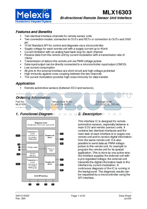 MLX16303 datasheet - Bi-directional Remote Sensor Unit Interface