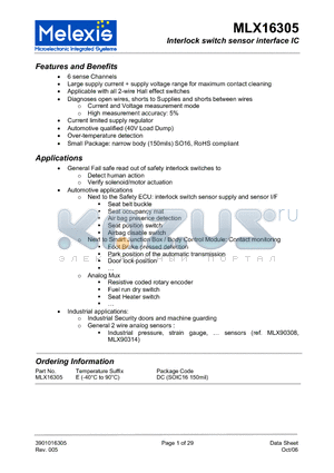 MLX16305 datasheet - Interlock switch sensor interface IC