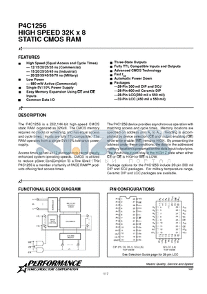 P4C1256-15DMB datasheet - HIGH SPEED 32K x 8 STATIC CMOS RAM