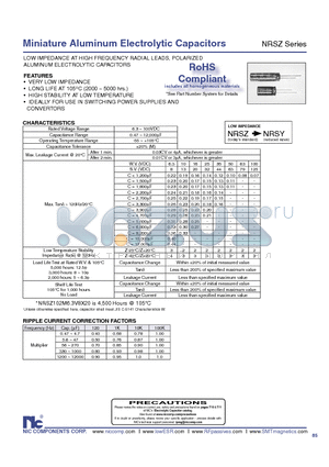 NRSZ221M6.3V12.5X20TBF datasheet - Miniature Aluminum Electrolytic Capacitors