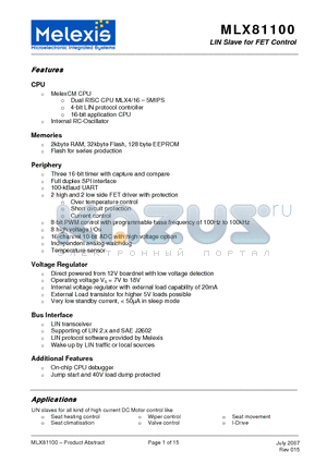 MLX81100 datasheet - LIN Slave for FET Control