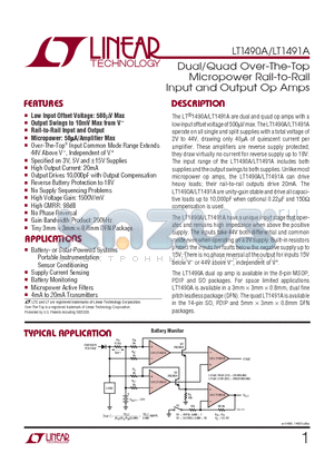 LT1490AHS8 datasheet - Dual/Quad Over-The-Top Micropower Rail-to-Rail Input and Output Op Amps