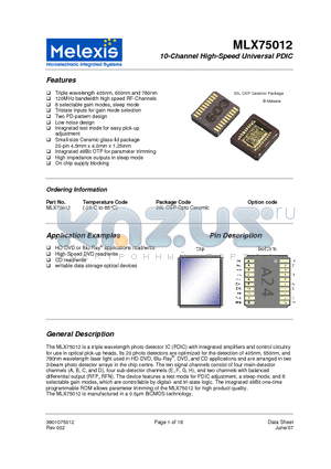 MLX75012 datasheet - 10-Channel High-Speed Universal PDIC