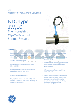 JC103C3R5/X datasheet - Thermometrics Clip-On Pipe and Surface Sensors