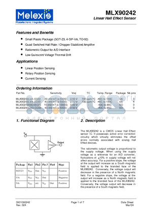 MLX90242LVA-CC03 datasheet - Linear Hall Effect Sensor