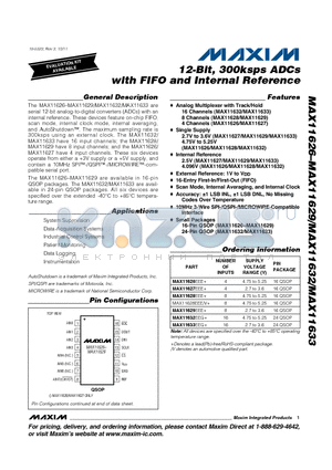 MAX11629EEE+ datasheet - 12-Bit, 300ksps ADCs with FIFO and Internal Reference
