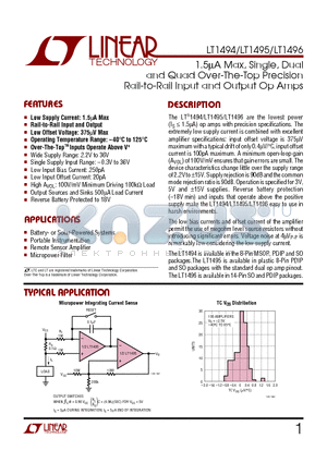 LT1494CN8 datasheet - 1.5UA Max, Single, Dual and Quad Over-The-Top Precision Rail-to-Rail Input and Output Op Amps