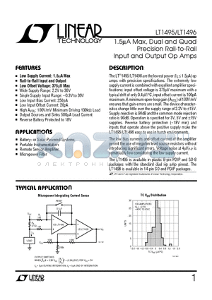 LT1495CS8 datasheet - 1.5uA Max, Dual and Quad Precision Rail-to-Rail Input and Output Op Amps