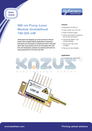 LC93D-20 datasheet - 980 nm Pump Laser Module Unstabilised 100-220 mW
