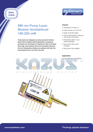 LC93L-20 datasheet - 980 nm Pump Laser Module Unstabilised 100-220 mW