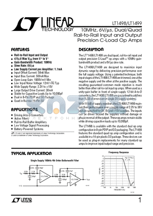 LT1499 datasheet - 10MHz, 6V/us, Dual/Quad Rail-to-Rail Input and Output Precision C-Load Op Amps