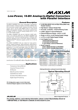 MAX1166 datasheet - Low-Power, 16-Bit Analog-to-Digital Converters with Parallel Interface