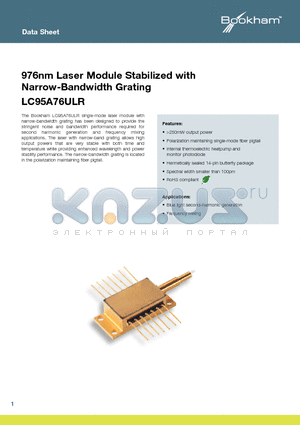 LC95A76ULR datasheet - 976nm Laser Module Stabilized with Narrow-Bandwidth Grating