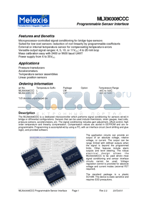 MLX90308CCC datasheet - Programmable Sensor Interface