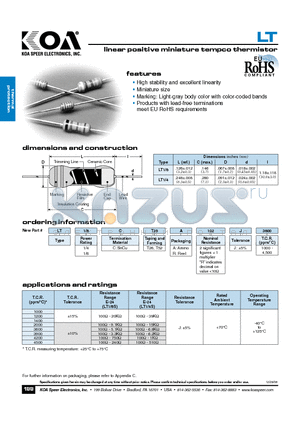 LT14CT26R102J1000 datasheet - linear positive miniature tempco thermistor