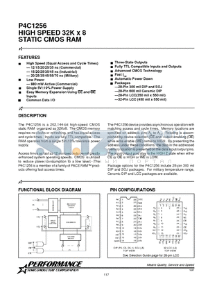 P4C1256-25L32MB datasheet - HIGH SPEED 32K x 8 STATIC CMOS RAM