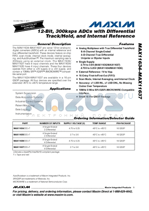 MAX11636 datasheet - 12-Bit, 300ksps ADCs with Differential
