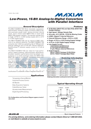 MAX1166BEUP datasheet - Low-Power, 16-Bit Analog-to-Digital Converters with Parallel Interface