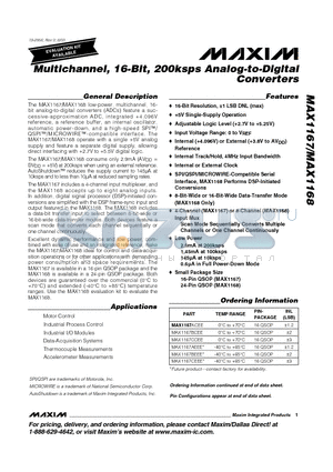 MAX1167AEEE datasheet - Multichannel, 16-Bit, 200ksps Analog-to-Digital Converters